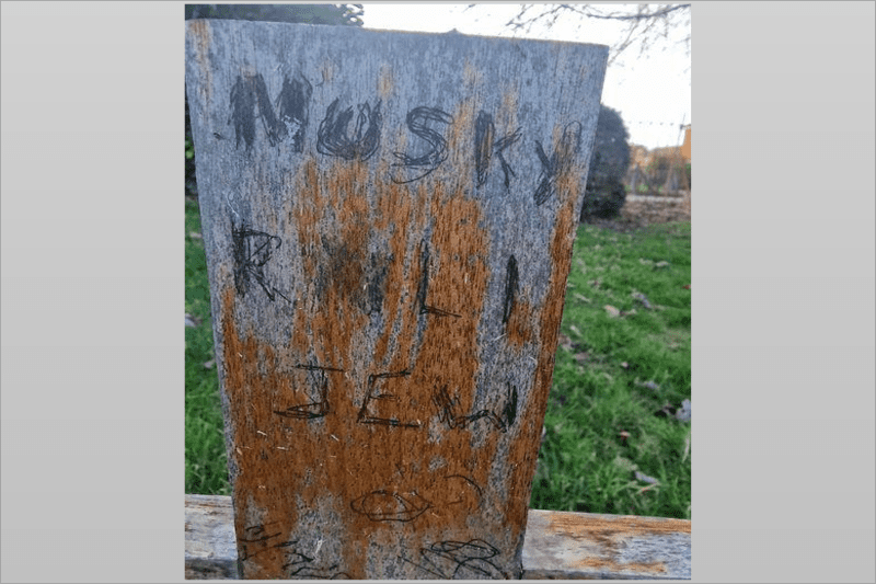 The graffiti daubed on Saxmundham man Matthew Mursell's grave (Image: Debbie Quinton)