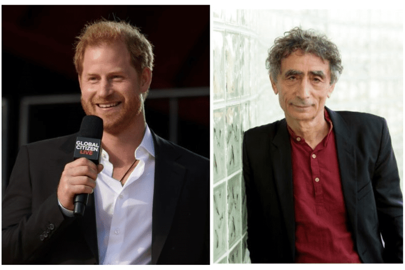 Prince Harry (left) speaks at Global Citizen Live in Central Park in New York on September 25, 2021; Author Gabor Mate (right). (Collage/Evan Agostini/Invision/AP; Ebury Publishing UK))
